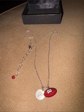 Delicate Silver Necklace with Red Sequin Football Pendant Atlanta Falcons Charm